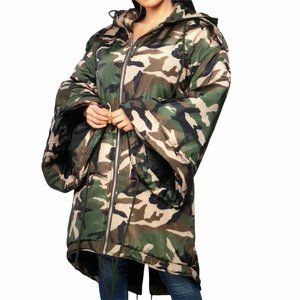Fashion Nova Women Camo Hooded Kimono Sleeve Jacket Coat L New with Tags